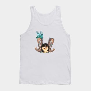 Cute Pomeranian Puppy and Cowboy boots Watercolor Art Tank Top